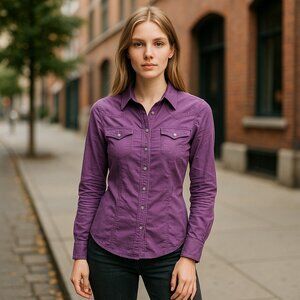 * DELIA*S Purple Snap Front Shirt Ladies SMALL Pockets
